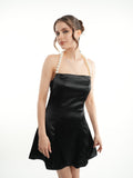 MINI PERLA - Robe courte en satin noir