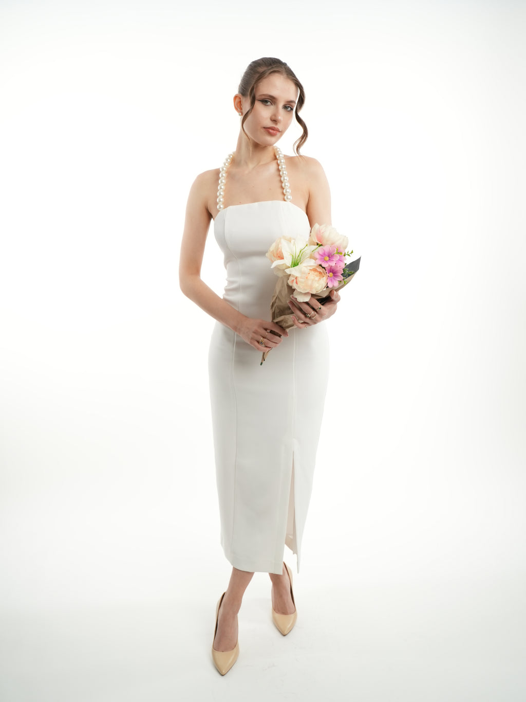 PERLA - Robe longue ajustée blanc