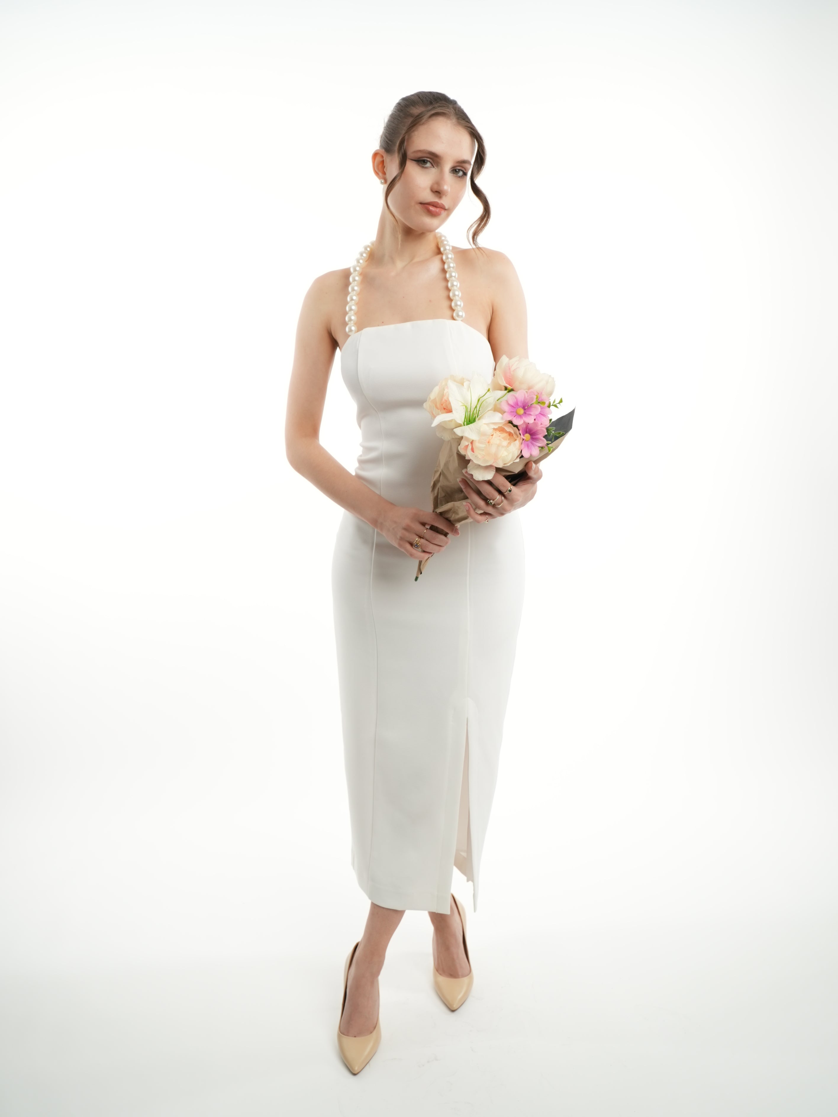 PERLA - Robe longue ajustée blanc